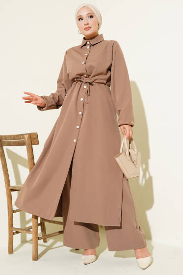Bel Tünelli Uzun Tunikli Dabıl İkili Takım Latte - İkili Takım