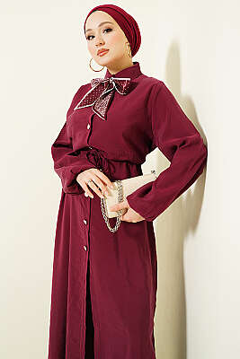 Bel Tünelli Uzun Tunikli Modal İkili Takım Bordo - İkili Takım