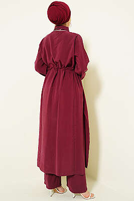 Bel Tünelli Uzun Tunikli Modal İkili Takım Bordo - İkili Takım