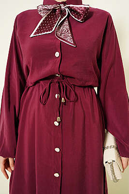 Bel Tünelli Uzun Tunikli Modal İkili Takım Bordo - İkili Takım