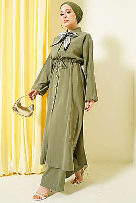 Bel Tünelli Uzun Tunikli Modal İkili Takım Çağla Yeşili - NESSİA