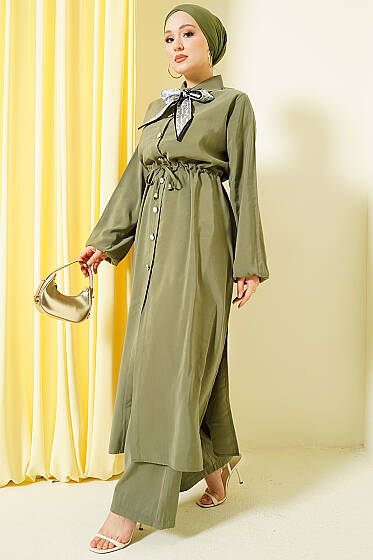 Bel Tünelli Uzun Tunikli Modal İkili Takım Çağla Yeşili - İkili Takım