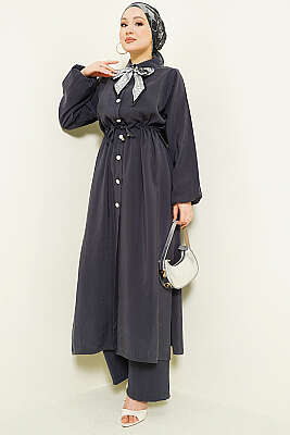 Bel Tünelli Uzun Tunikli Modal İkili Takım Füme - NESSİA