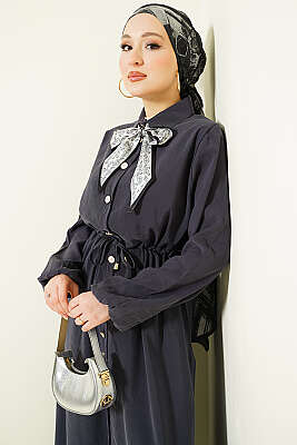 Bel Tünelli Uzun Tunikli Modal İkili Takım Füme - İkili Takım