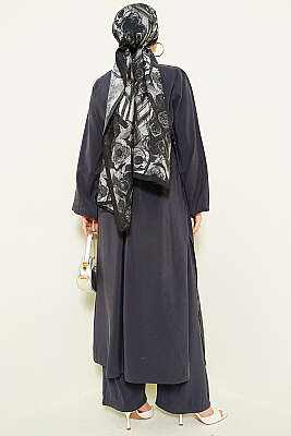 Bel Tünelli Uzun Tunikli Modal İkili Takım Füme - İkili Takım