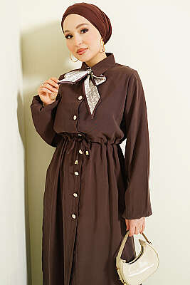 Bel Tünelli Uzun Tunikli Modal İkili Takım Kahve - İkili Takım