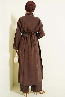 Bel Tünelli Uzun Tunikli Modal İkili Takım Kahve - İkili Takım