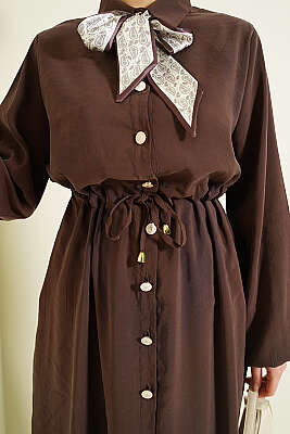 Bel Tünelli Uzun Tunikli Modal İkili Takım Kahve - İkili Takım