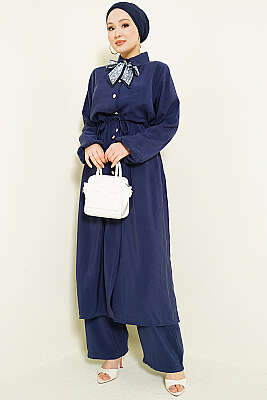 Bel Tünelli Uzun Tunikli Modal İkili Takım Lacivert - NESSİA