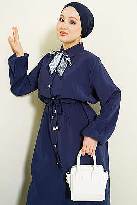 Bel Tünelli Uzun Tunikli Modal İkili Takım Lacivert - İkili Takım