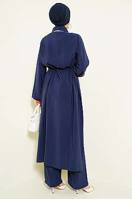 Bel Tünelli Uzun Tunikli Modal İkili Takım Lacivert - İkili Takım