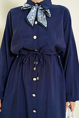 Bel Tünelli Uzun Tunikli Modal İkili Takım Lacivert - İkili Takım