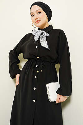 Bel Tünelli Uzun Tunikli Modal İkili Takım Siyah - NESSİA