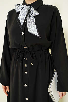 Bel Tünelli Uzun Tunikli Modal İkili Takım Siyah - İkili Takım