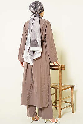 Bel Tünelli Uzun Tunikli Modal İkili Takım Vizon - İkili Takım