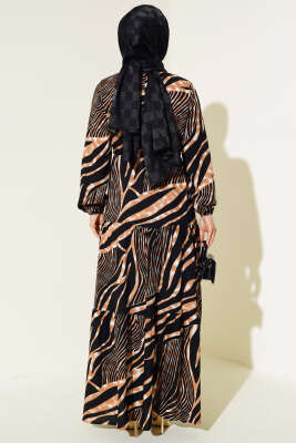 Bel Tünelli Viskon Elbise Camel - Elbise