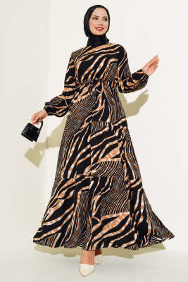 Bel Tünelli Viskon Elbise Camel - Elbise