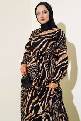 Bel Tünelli Viskon Elbise Camel - Elbise