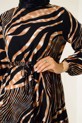 Bel Tünelli Viskon Elbise Camel - Elbise