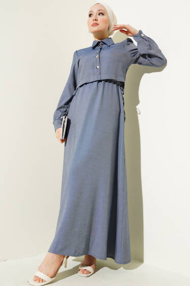 Bel Tünelli Yan Bağlamalı Jile İkili Takım İndigo - İkili Takım