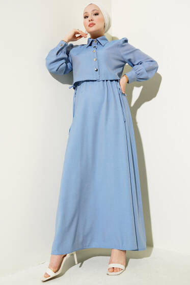 Bel Tünelli Yan Bağlamalı Jile İkili Takım Mavi - İkili Takım