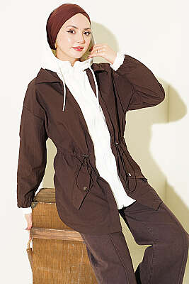 Bel Tünelli Kapüşonlu Paraşüt Ceket Kahve - LEVURE