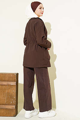 Bel Tünelli Kapüşonlu Paraşüt Ceket Kahve - Ceket