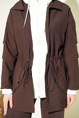 Bel Tünelli Kapüşonlu Paraşüt Ceket Kahve - Ceket