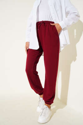 Bel Ve Bilek Lastikli Jogger Pantolon Bordo - 100-300 TL Ürünler