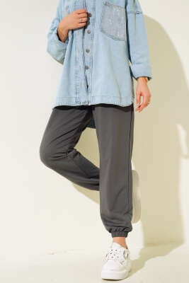 Bel Ve Bilek Lastikli Jogger Pantolon Füme - Yılın Fırsatı