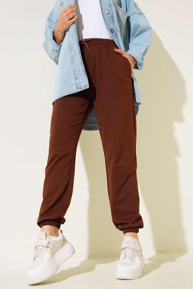 Bel Ve Bilek Lastikli Jogger Pantolon Kahve