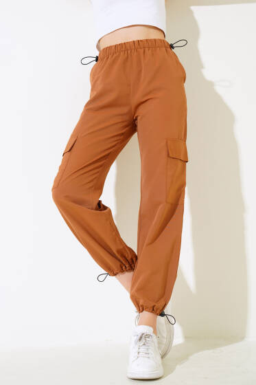Bel Ve Paça Lastikli Kargo Cep Paraşüt Pantolon Camel - Kadın Giyim Modelleri