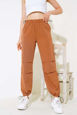 Bel Ve Paça Lastikli Paraşüt Pantolon Camel - Pantolon