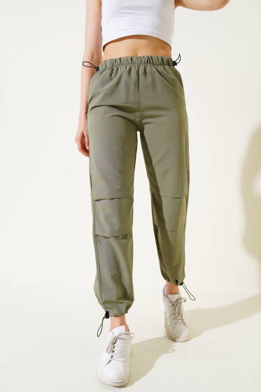 Bel Ve Paça Lastikli Paraşüt Pantolon Haki - Kadın Giyim Modelleri