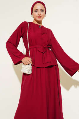 Belden Bağlamalı Etekli İkili Takım Bordo - 700-1000 TL Ürünler