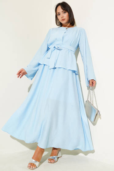 Belden Bağlamalı Etekli İkili Takım Mavi - İkili Takım