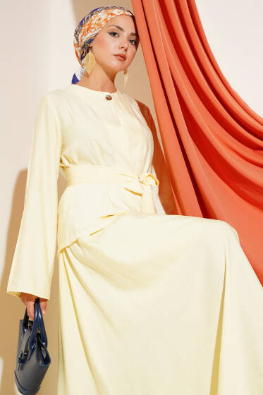 Belden Bağlamalı Etekli İkili Takım Sarı - İkili Takım