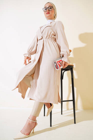 Belden Bağlamalı Kap Bej - Trençkot