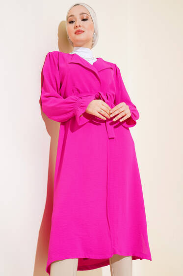 Belden Bağlamalı Kap Fuşya - Trençkot