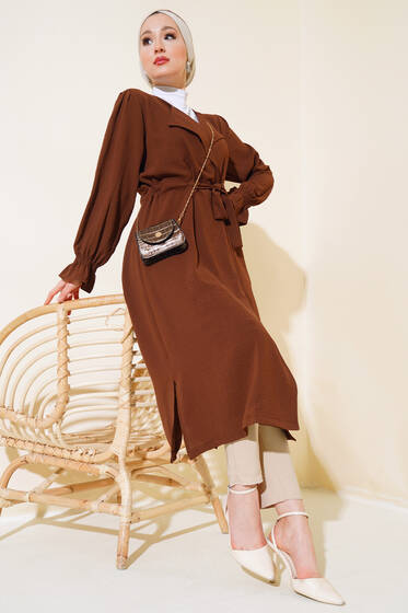 Belden Bağlamalı Kap Kahve - Trençkot