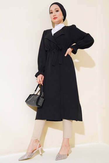 Belden Bağlamalı Kap Siyah - Trençkot