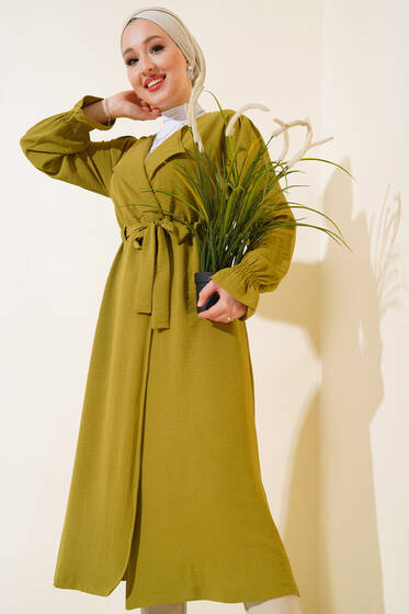 Belden Bağlamalı Kap Yağ Yeşili - Trençkot