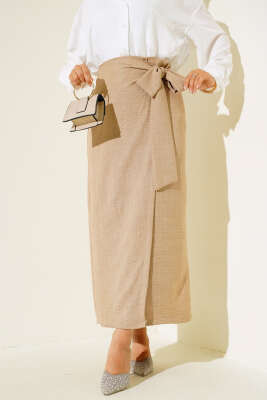 Belden Bağlamalı Keten Etek Bej 
