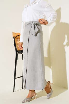Belden Bağlamalı Keten Etek Gri 