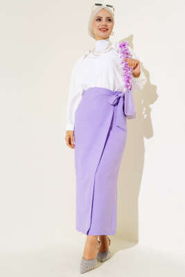 Belden Bağlamalı Keten Etek Lila - Uzun Etek