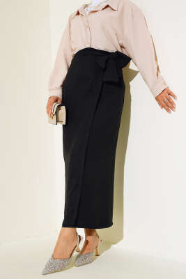 Belden Bağlamalı Keten Etek Siyah 