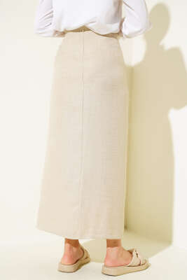 Belden Bağlamalı Keten Etek Taş - Uzun Etek