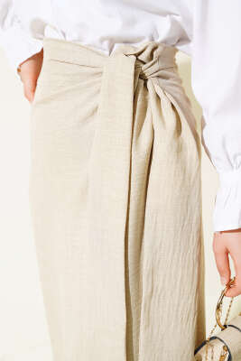 Belden Bağlamalı Keten Etek Taş - Uzun Etek