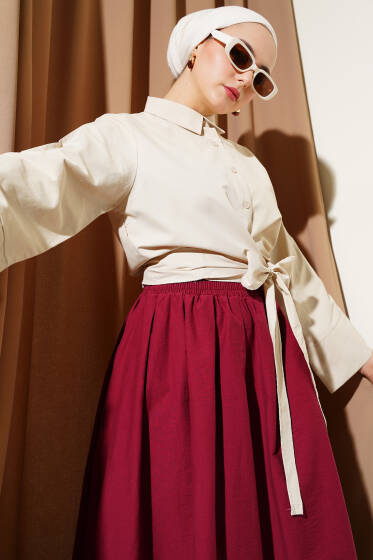 Belden Bağlamalı Kısa Gömlek Bej - Gömlek