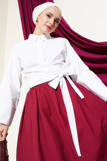 Belden Bağlamalı Kısa Gömlek Beyaz - Gömlek